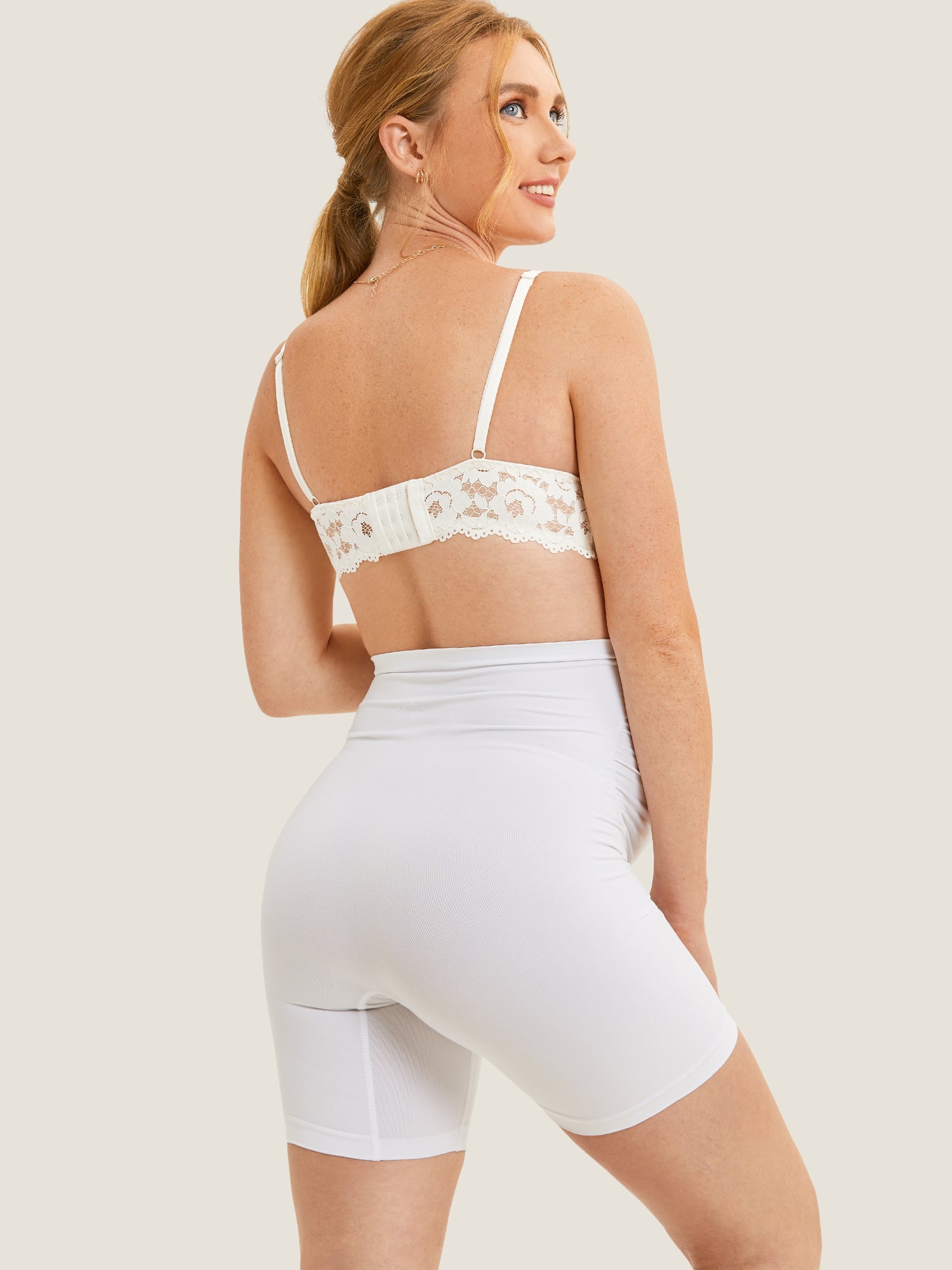 MOMANDA Women's High Waist Shapewear Maternity Shorts|Seamless White